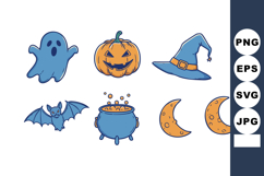 Halloween themed vector set with ghost pumpkin bat witch hat Product Image 1