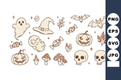 Halloween vector set with pumpkins ghosts skulls bats mushro Product Image 1