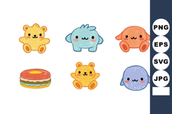 Cute cartoon style animal and food icons set with bears, dog Product Image 1