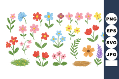 Colorful hand drawn wildflowers and garden flowers with gree Product Image 1