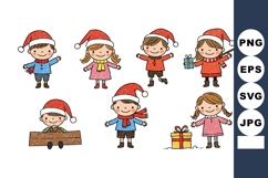 Children wearing santa hats celebrating christmas with gifts Product Image 1