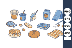 Bakery bread and pastry vector set with coffee cup and dairy Product Image 1