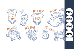 Baby boy themed vector set with cute toys clothes and access Product Image 1