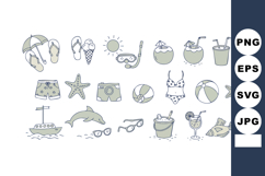 Summer beach vacation icons set with swimwear, sun, and trop Product Image 1