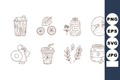 Hand-drawn natural skincare product icons with leaves and ci Product Image 1