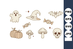 Halloween spooky icons with ghost witch hat bat pumpkin mush Product Image 1