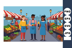 Diverse group shopping at vibrant outdoor market with fresh Product Image 1