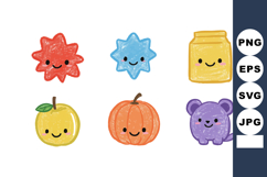 Cute colorful smiling star shapes pumpkin apple bear and hon Product Image 1