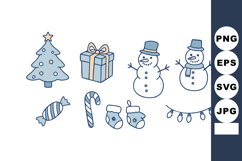 Christmas holiday vector icons with decorated tree snowmen c Product Image 1