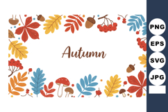 Autumn leaves and acorns frame with colorful mushroom and be Product Image 1