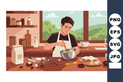 Young man cooking and baking in kitchen with natural light a Product Image 1