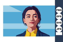 Confident young woman portrait with yellow shirt and blue ja Product Image 1