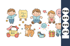 Baby Boy Themed Cute Vector Set with Toys, Gifts, and Decora Product Image 1