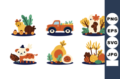 Autumn Fall Seasonal Vector Icons with Cute Animals Pumpkins Product Image 1