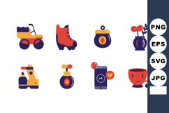 Colorful playful icons set featuring toy car roller skate ho Product Image 1