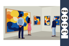 People viewing modern abstract art paintings in gallery spac Product Image 1