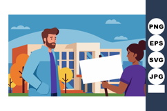 Diverse people holding blank sign outside modern building wi Product Image 1