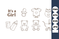 Baby girl essentials vector set including pacifier bottle te Product Image 1