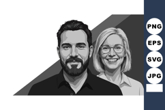 Portrait of man and woman smiling together in grayscale vect Product Image 1