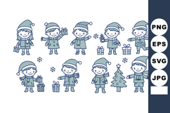 Cute children wearing winter hats holding gifts and snowflak Product Image 1