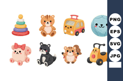 Cute baby toys collection including teddy bear, stacking rin Product Image 1