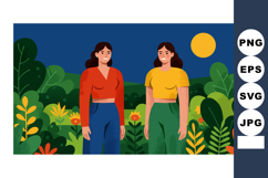 Two women standing in colorful casual clothes outdoors with Product Image 1