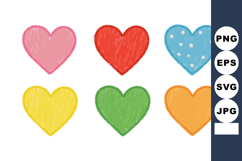 Colorful hand drawn hearts in pink red blue yellow green and Product Image 1
