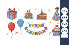 Birthday celebration elements with cake balloons cupcake par Product Image 1