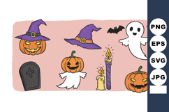 Halloween pumpkins witches hats ghost bats candles tombstone Product Image 1