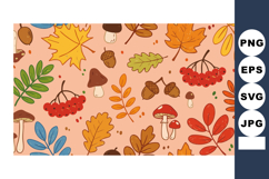 Autumn Leaves Acorns Mushrooms and Berries Seamless Pattern Product Image 1