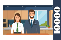 Businessman and businesswoman standing in modern kitchen int Product Image 1