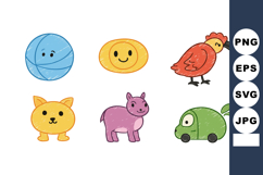 Cute colorful cartoon animal and object icons vector set wit Product Image 1