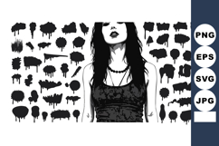 Woman with black hair and necklace surrounded by various bla Product Image 1