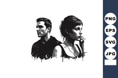 Vector art of young man and woman in black and white with ar Product Image 1