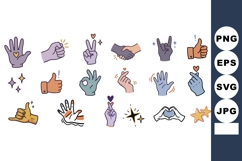 Pastel Doodle Hand Gestures Vector Pack - Hearts &amp; Shaka Product Image 1
