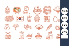 Minimal Korean Culture Icons - Bibimbap, Fans, Flag Product Image 1