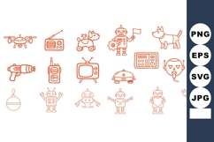 Hand Drawn Orange Robot and Vintage Gadget Icons Product Image 1