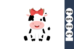 Cute cartoon cow with red bow adorable farm animal character Product Image 1
