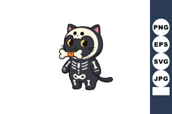 Black cat wearing skeleton costume holding bone cartoon vect Product Image 1