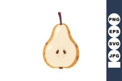 Pear fruit half cut vector illustration with seeds and stem Product Image 1
