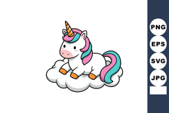Cute cartoon unicorn with pink purple and blue mane sitting Product Image 1