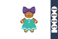 Gingerbread girl cookie with purple bow and teal dress festi Product Image 1