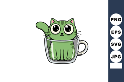 Cute green cat sitting inside transparent glass cup adorable Product Image 1