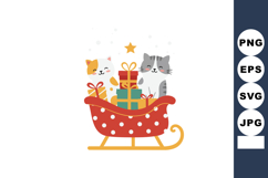 Two cute cats sitting in red sleigh with colorful Christmas Product Image 1