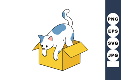 White cat with blue spots playing inside and on edge of yell Product Image 1