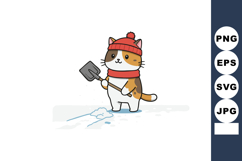 Cute calico cat wearing red winter hat and scarf holding sho Product Image 1