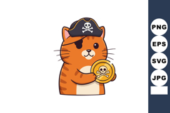 Pirate cat holding gold coin with skull and crossbones cute Product Image 1