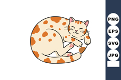 Sleeping orange spotted cat curled up peacefully in vector s Product Image 1