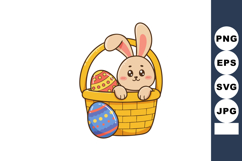 Easter bunny sitting in yellow woven basket with colorful de Product Image 1