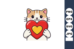 Cute cat holding red heart with yellow heart inside lovable Product Image 1